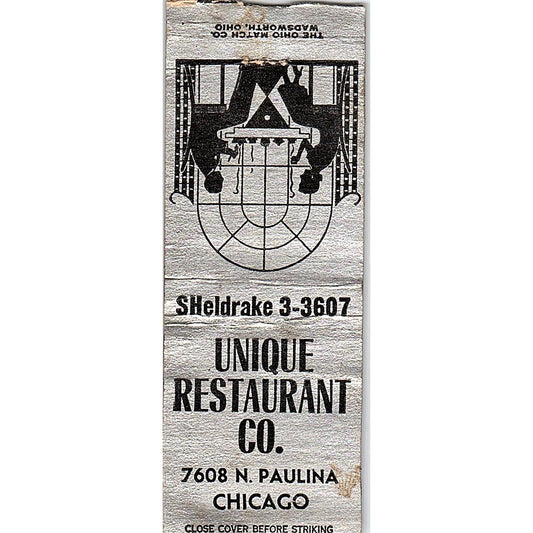 Unique Restaurant Co 7608 N. Paulina Chicago Vintage Matchbook Cover SC7-Y10