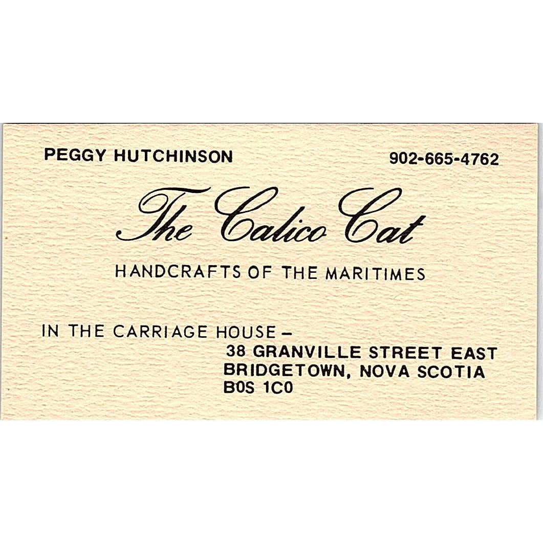 The Calico Cat Peggy Hutchinson Bridgetown Nova Scotia Business Card SF3-B7
