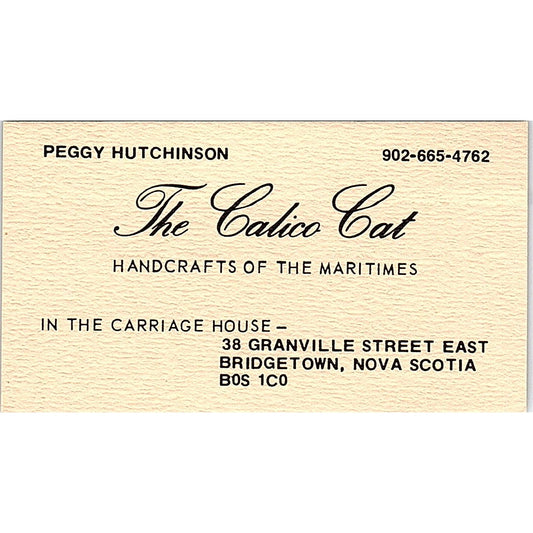 The Calico Cat Peggy Hutchinson Bridgetown Nova Scotia Business Card SF3-B7