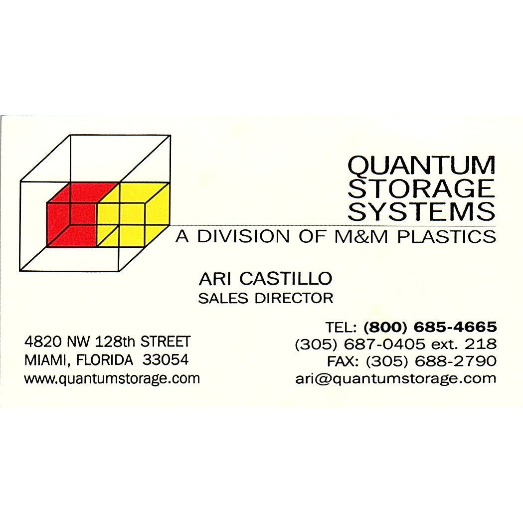 Ari Castillo Quantum Storage Systems Miami FL Vintage Business Card SC9-B8