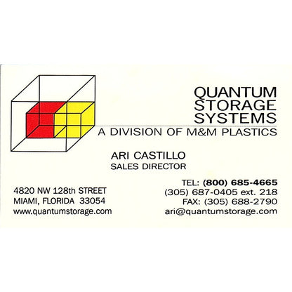 Ari Castillo Quantum Storage Systems Miami FL Vintage Business Card SC9-B8