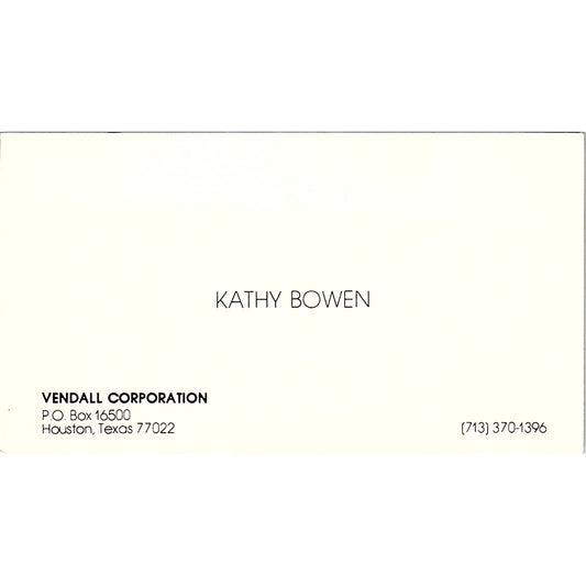 Vendell Corporation Kathy Bowen  Houston Texas Vintage Business Card SB4-B9