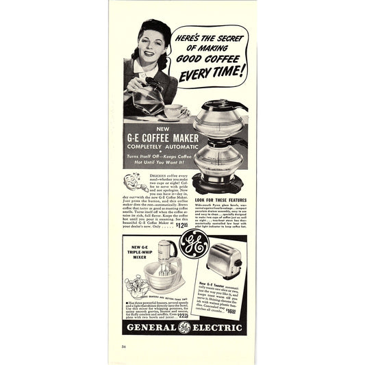 General Electric GE Automatic Coffee Maker 1940 Ad V14-8