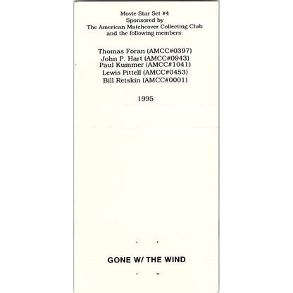 Gone With the Wind Poster Matchcover 1995 Vintage Matchbook MM4-10