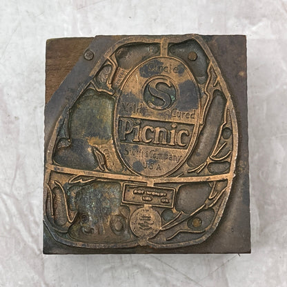 Retro Copper Swift & Company Picnic Ham Letterpress Printers Block Plate SF5