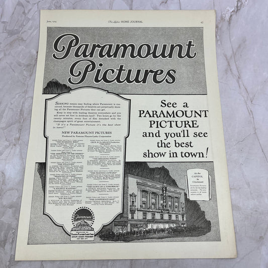 Paramount Pictures at the Capitol Theatre in Cincinnati 1924 Magazine Ad FL6-11
