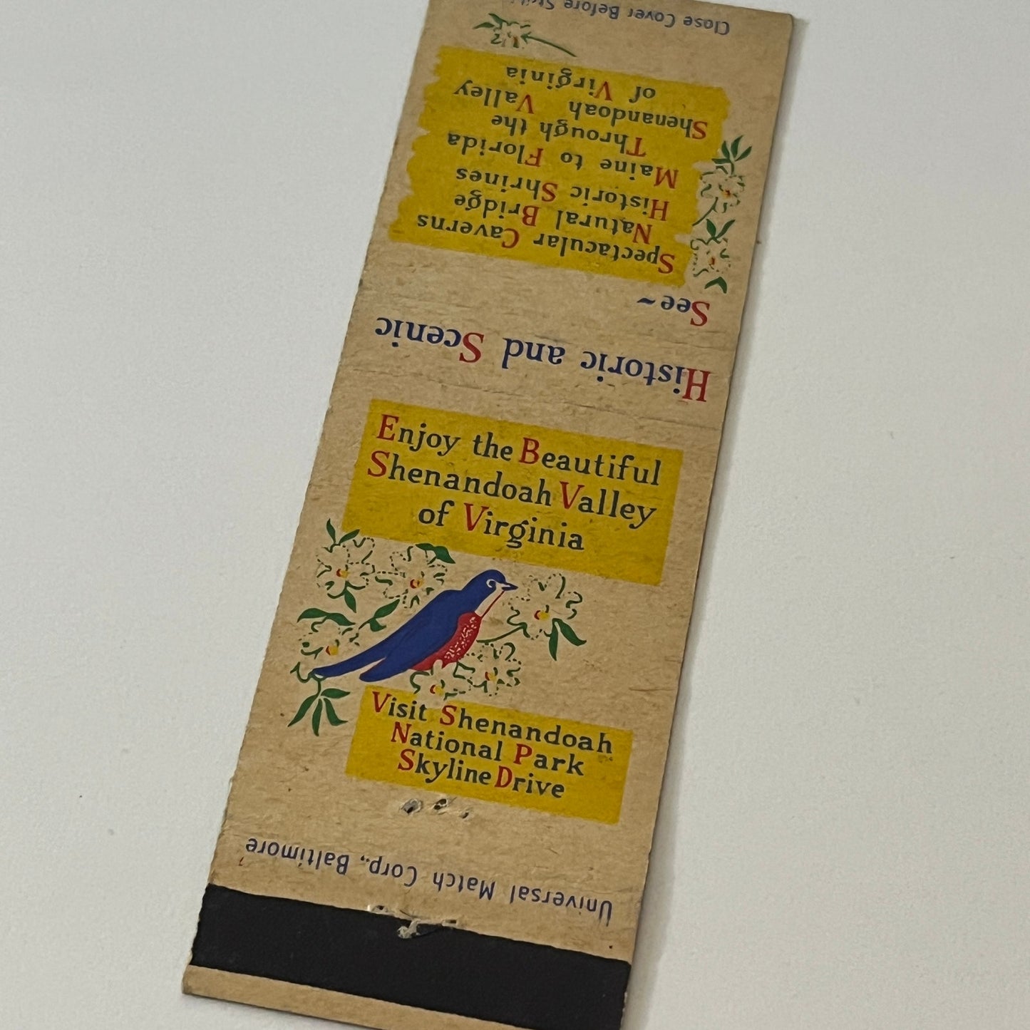 Visit Shenandoah Park Skyline Drive Vintage Matchbook Cover TB6-MB2-6
