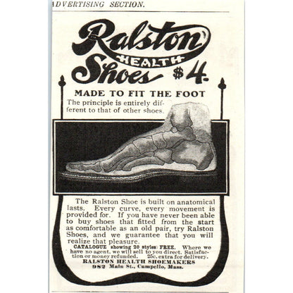Ralston Health Shoes Campello MA c1905 Original Magazine Advertisement AE7-A3