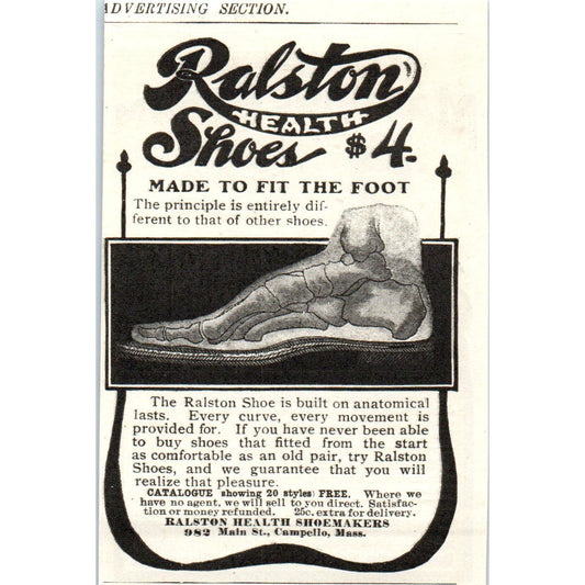 Ralston Health Shoes Campello MA c1905 Original Magazine Advertisement AE7-A3