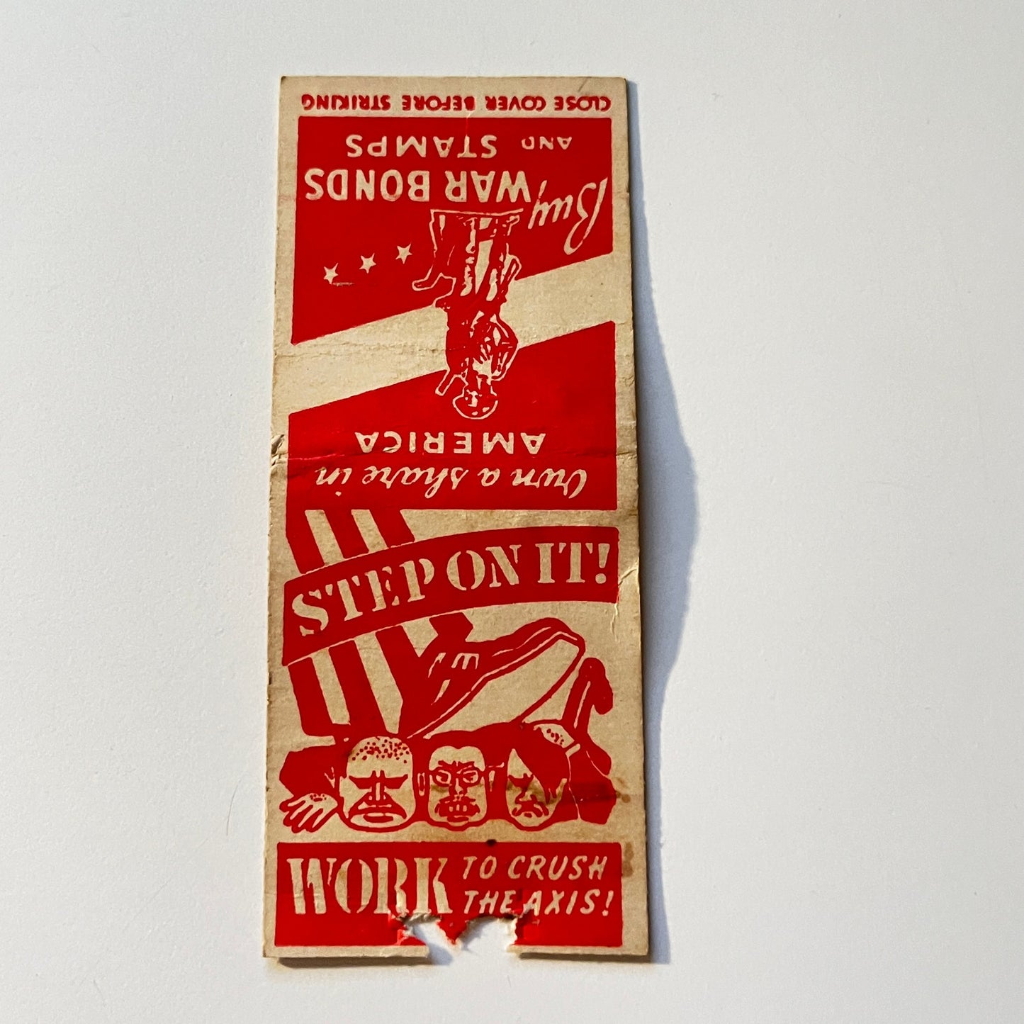 1940s WWII Step On It Hitler Tojo Musso Caricature Matchbook Cover MB111-6-3