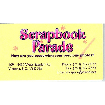Scrapbook Parade Victoria BC Canada Vintage Business Card SC9-B11
