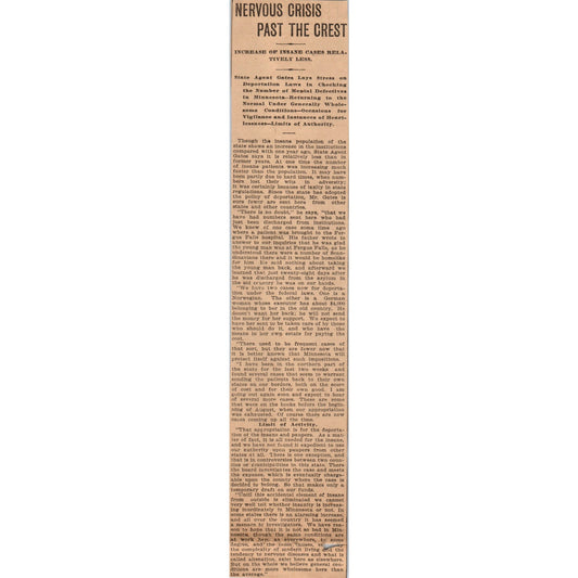 Minnesota Insane Mental Patient Deportation St. Paul 1898 Newspaper Ad AF2-A2