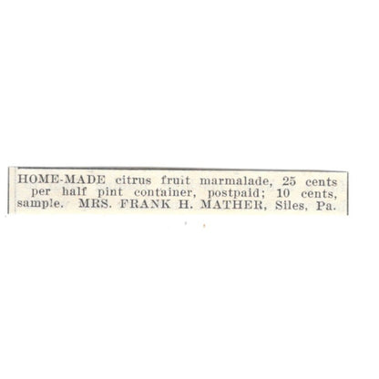 Mrs Frank H Mather Home-Made Marmalade Siles PA 1924 Ad AG3-S6