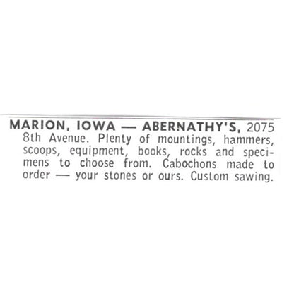 Abernathy's Lapidary Marion Iowa 1972 Ad AF8-S13