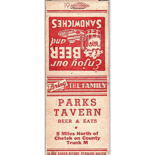 Parks Tavern Chetek WI Vintage Matchbook Cover SF3-Y7