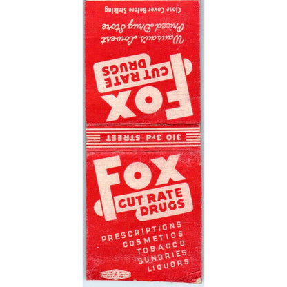 Fox Drug Store 310 3rd St Wausau Vintage Matchbook Cover SD2-Y3