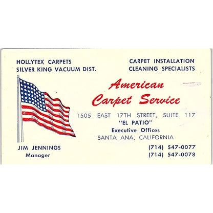 American Carpet service EL Patio Santa Ana CA Vintage Business Card SF3-B6