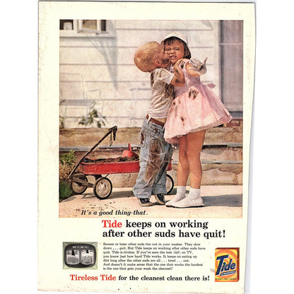 Vtg Tide Detergent Boy Kissing Girl Red Wagon Original Magazine Ad Ad 8x10 V4