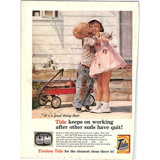 Vtg Tide Detergent Boy Kissing Girl Red Wagon Original Magazine Ad Ad 8x10 V4