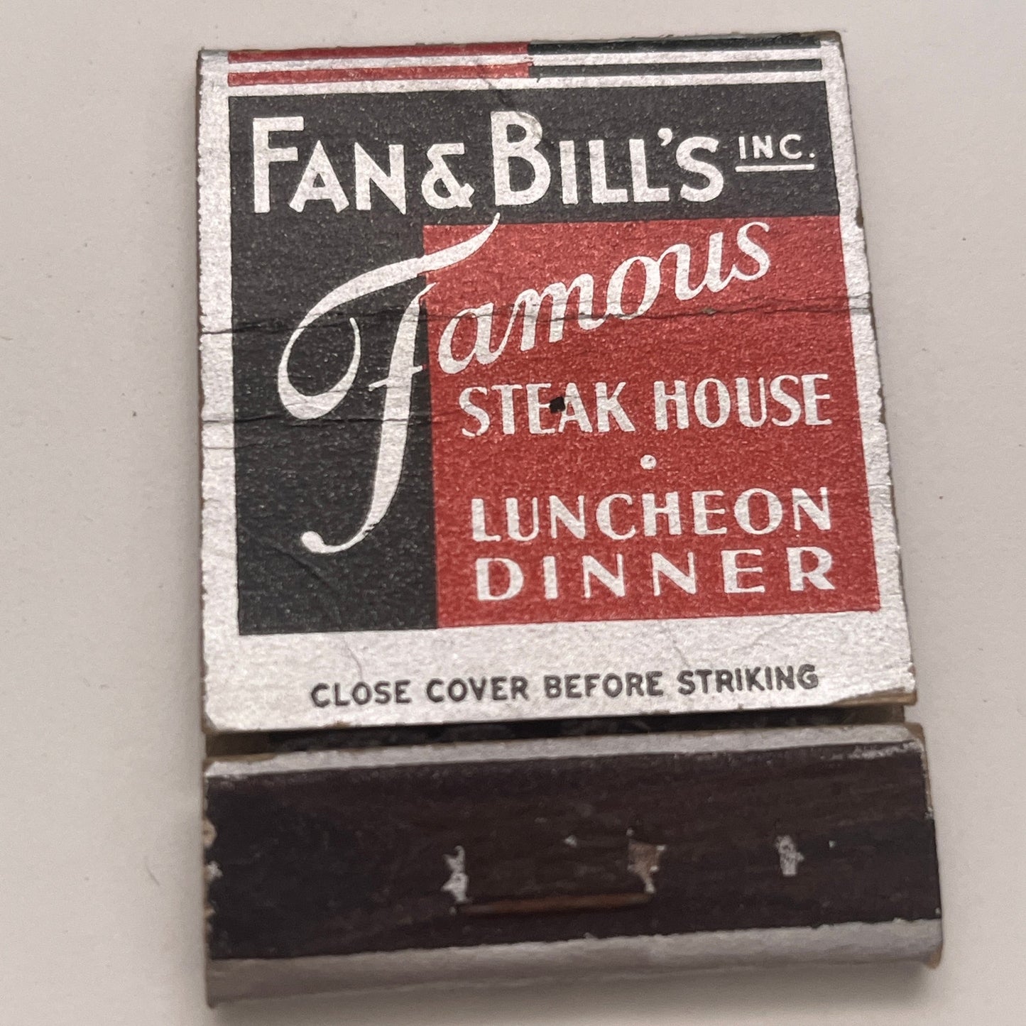 Fan & Bill's Inc Famous Steak House New York Vintage Matchbook Cover TB8-MB2-4