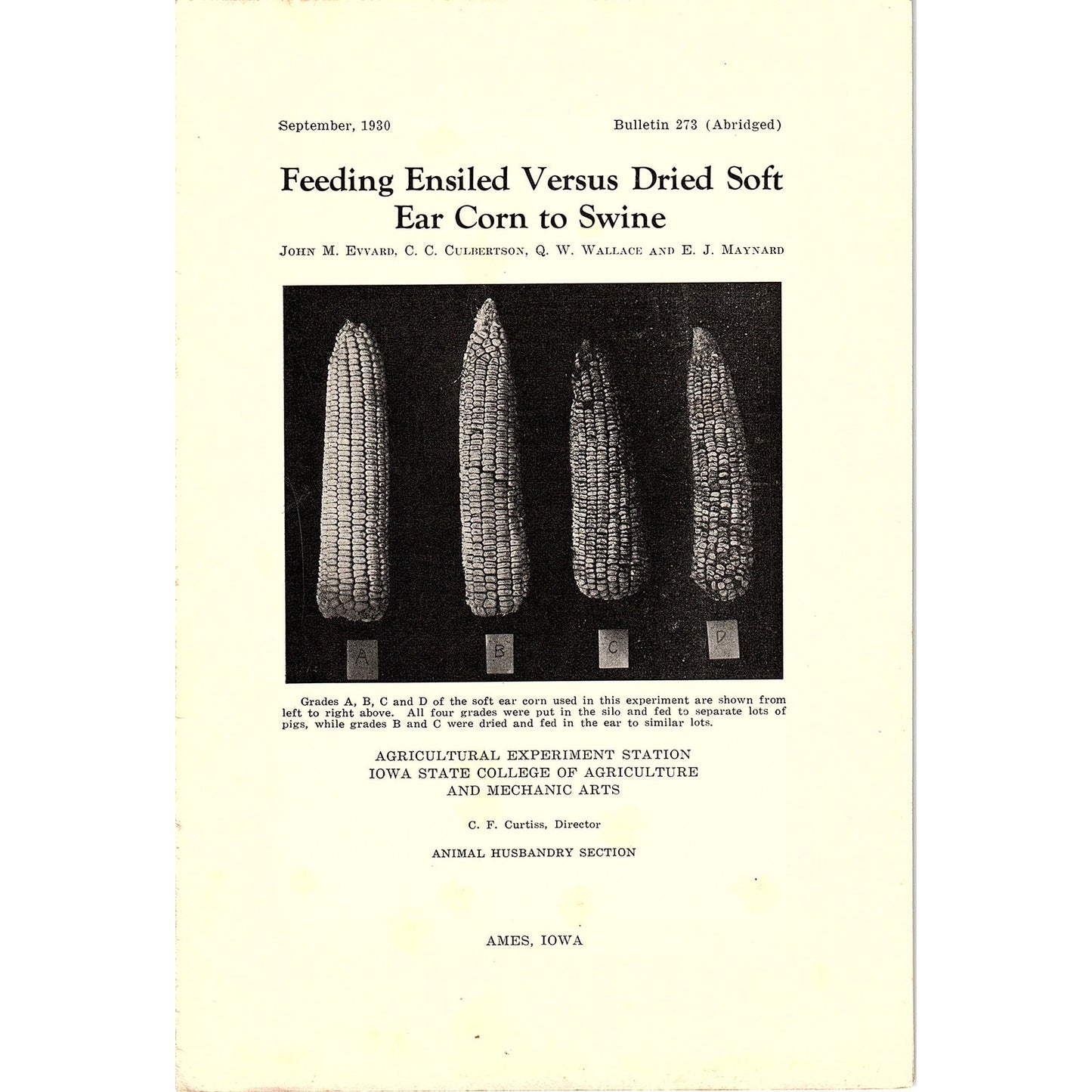 Feeding Ensiled Versus Dried Soft Ear Corn to Swine 1930 Farm Bulletin TK2-XB6