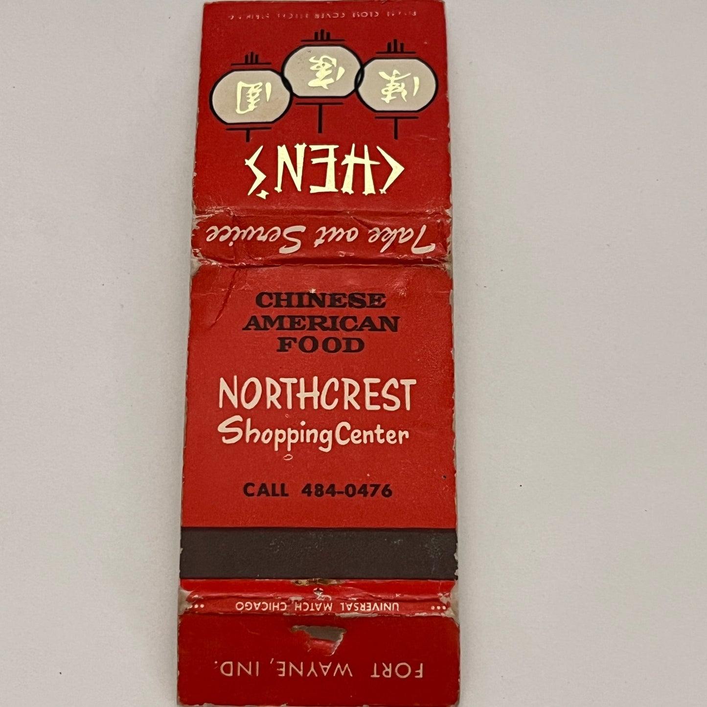 Chen's Chinese American Food Fort Wayne IN Vintage Matchbook TB6-MB2-14