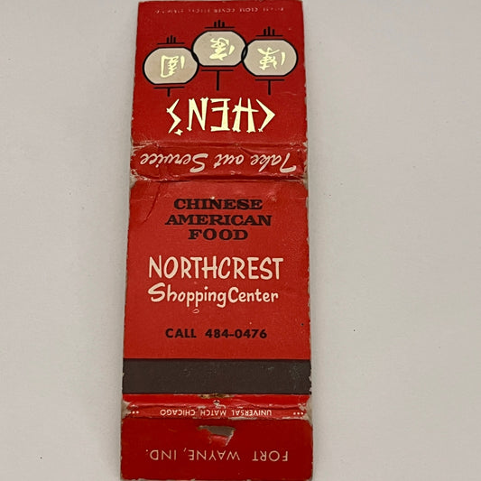 Chen's Chinese American Food Fort Wayne IN Vintage Matchbook TB6-MB2-14
