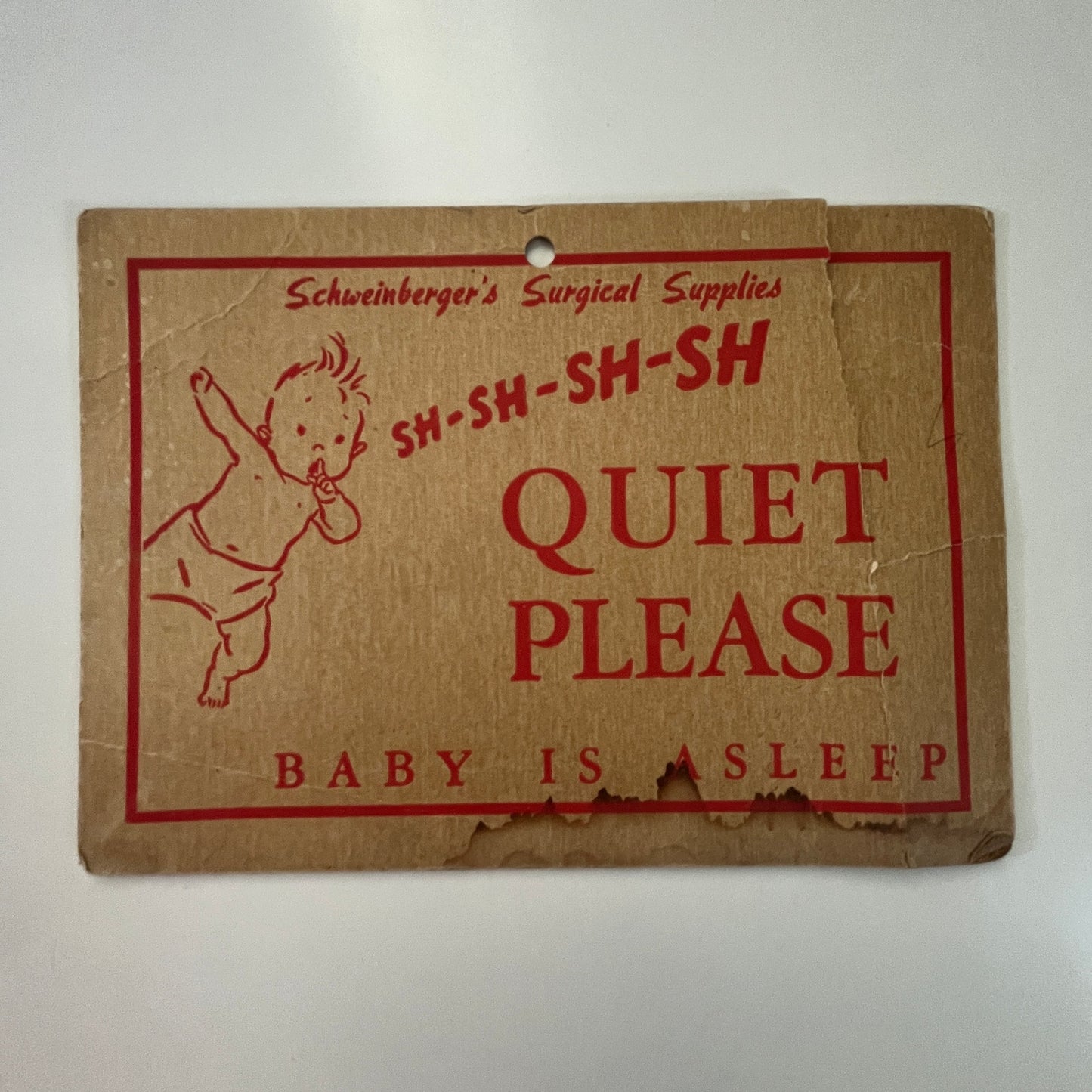 Vintage Otto Schweinberger & Co Moline IL - Quiet Baby Sleeping Sign J17