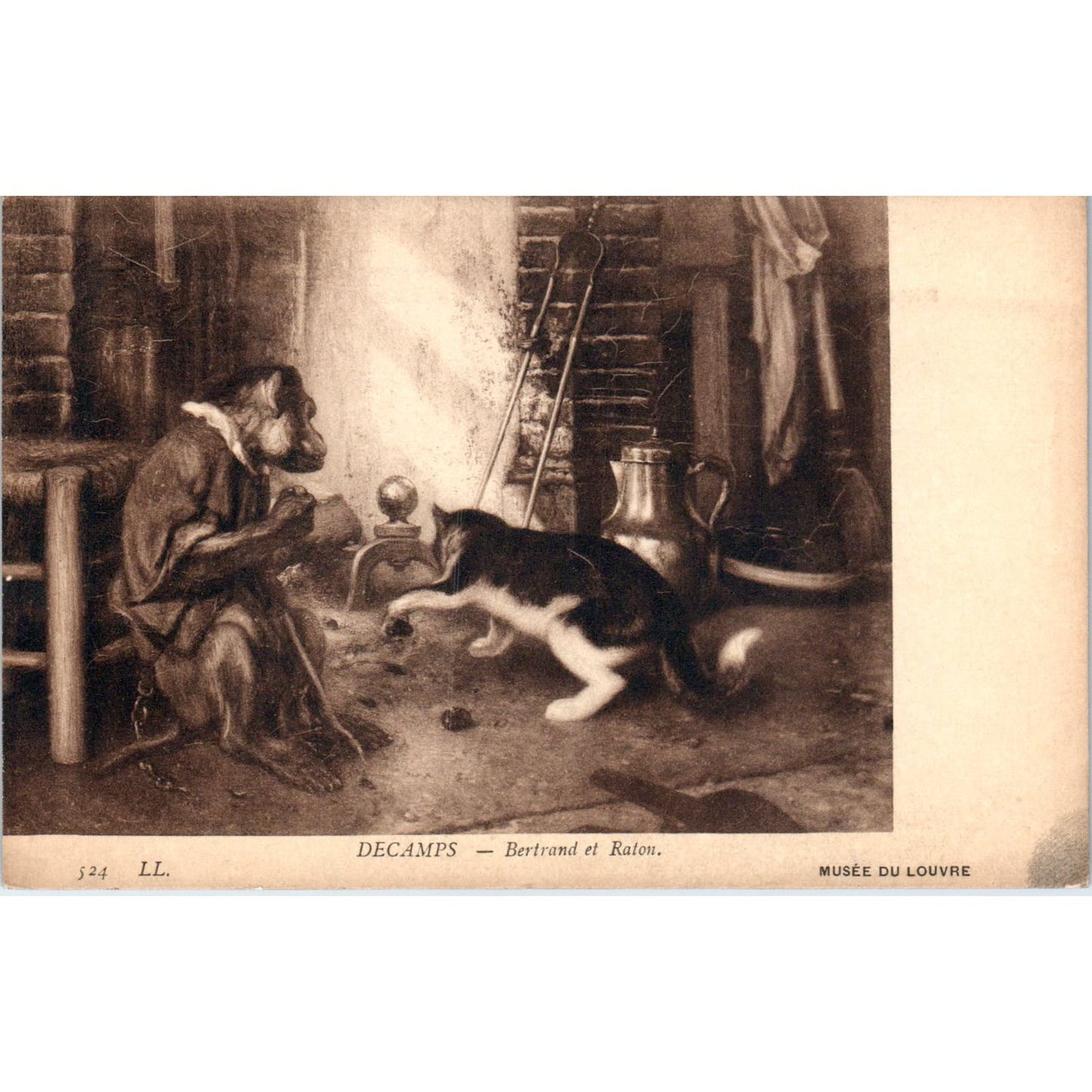 Decamps Bertrand and Raton Dog and Cat Louvre Museum c1908 Postcard PD2