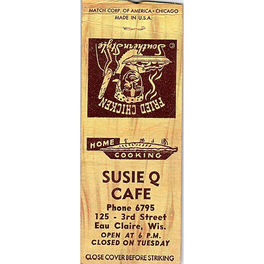 Susie Q Cafe Eau Claire WI Vintage Matchbook Cover SC7-Y9