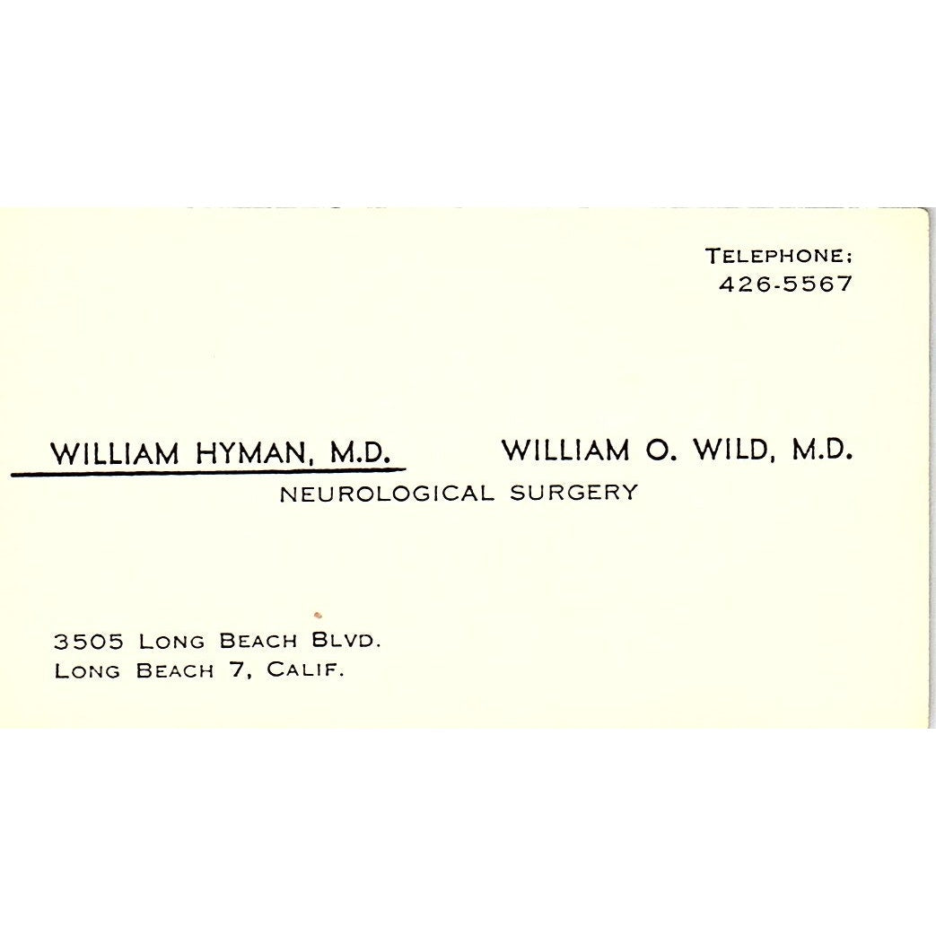 Neurological Surgery, William Hyman M.d. Long Beach CA, Business Card SF3-B8