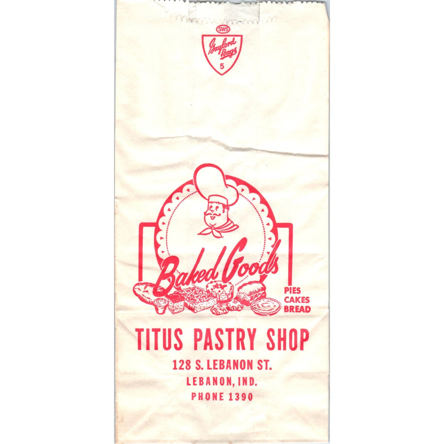 Vintage Titus Pastry Shop Lebanon Indiana Empty Bag AF1-RR7