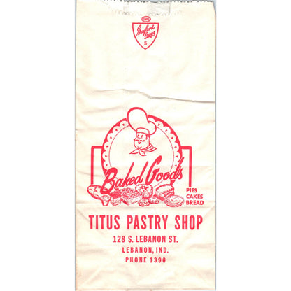 Vintage Titus Pastry Shop Lebanon Indiana Empty Bag AF1-RR7