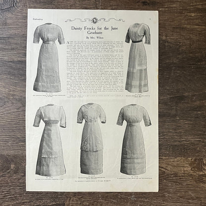 1913 Dainty Frocks for the June Graduate Vintage Magazine Article 10x14 V8