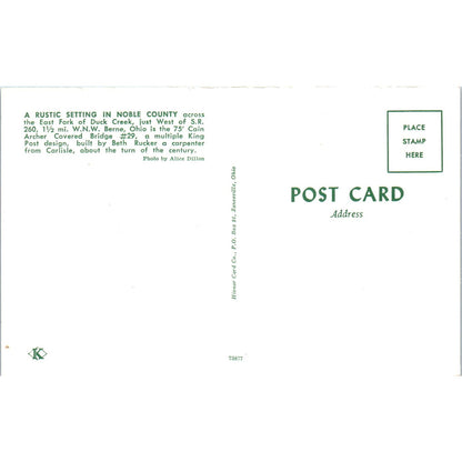 Noble County Duck Creek Berne OH #29 Covered Bridge Postcard PB11