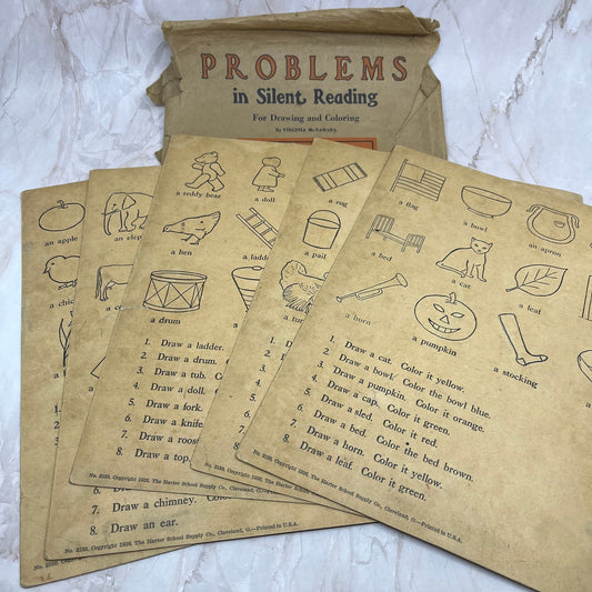 1926 Problems in Silent Reading for Drawing and Coloring Teaching Aid TI8-S8