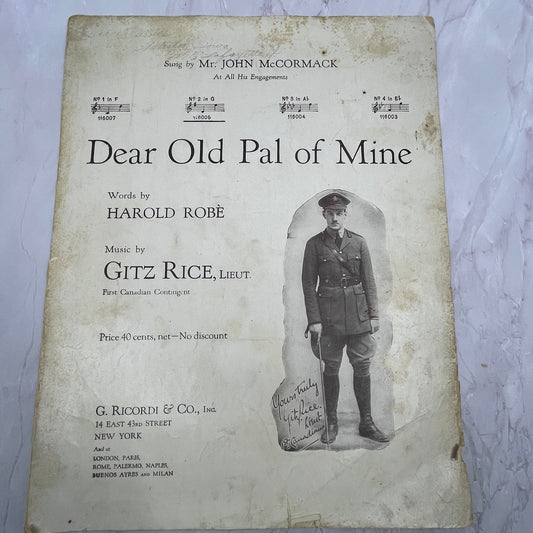 Dear Old Pal of Mine Harold Robè Gitz Rice WWI 1918 Sheet Music V15