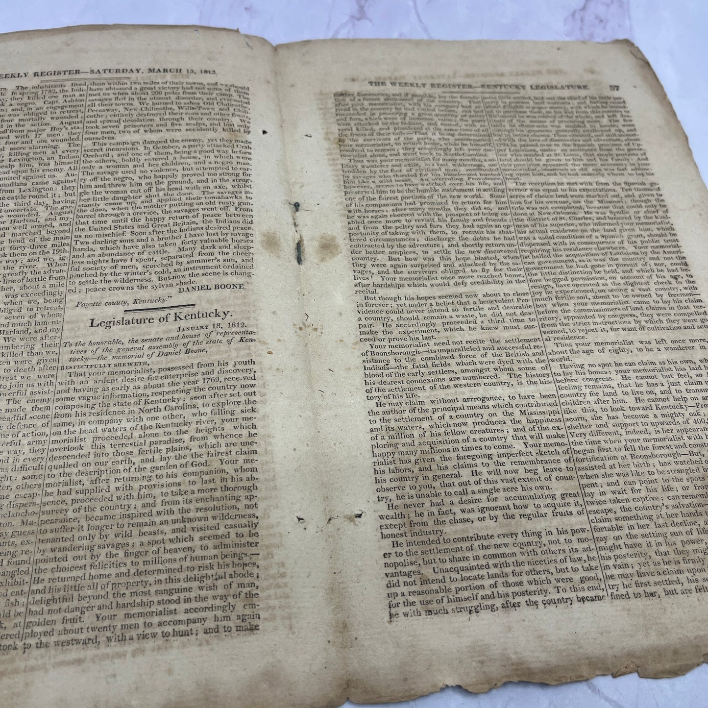 Baltimore Weekly Register Mar 1813 War of 1812 Biography of Daniel Boone AF9-11