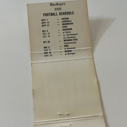 The Buckeye Connection 1991 Buckeyes Football Schedule Matchbook Cover MM5-7