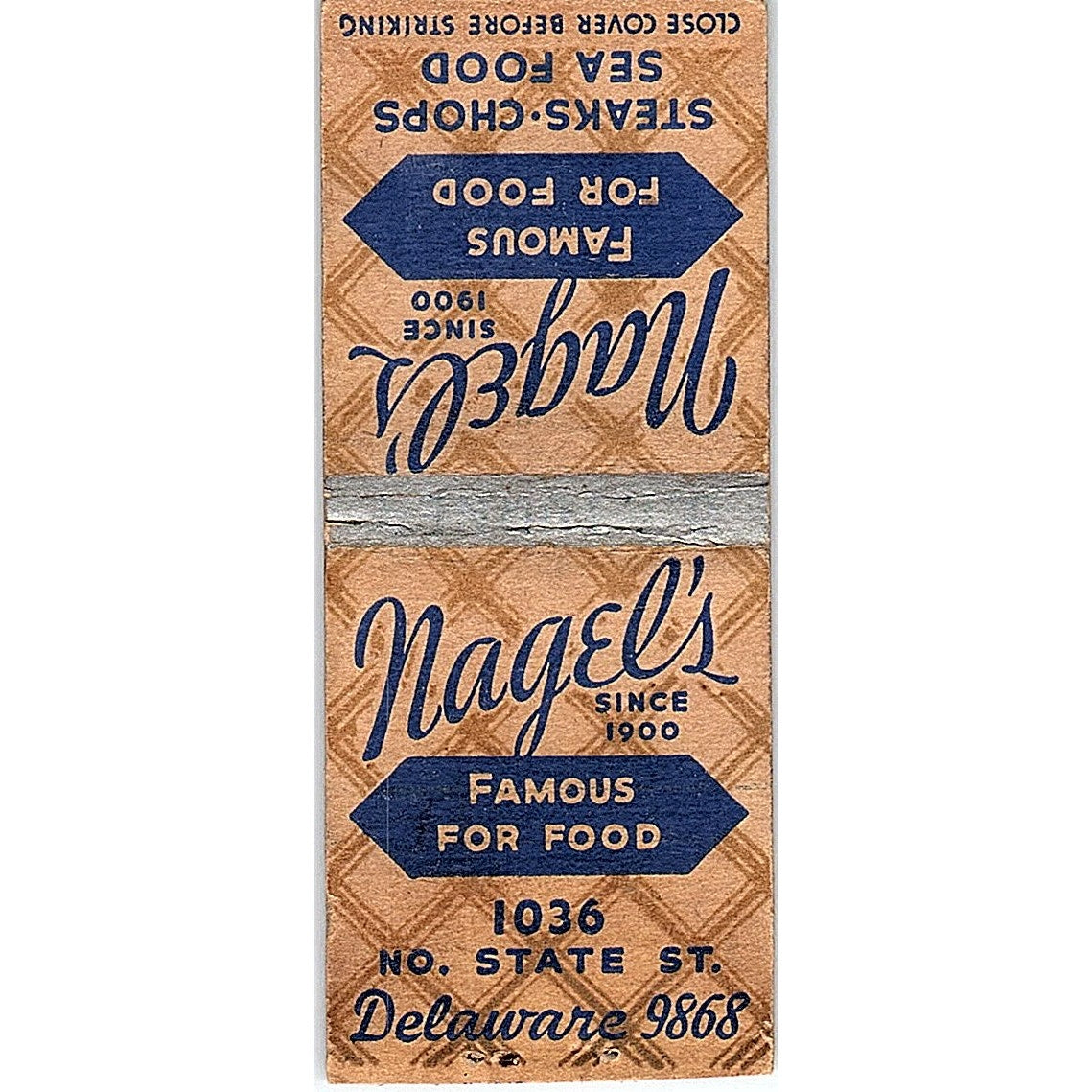 Nagel's Restaurant 1036 No. State St Chicago Vintage Matchbook Cover SC7-Y10