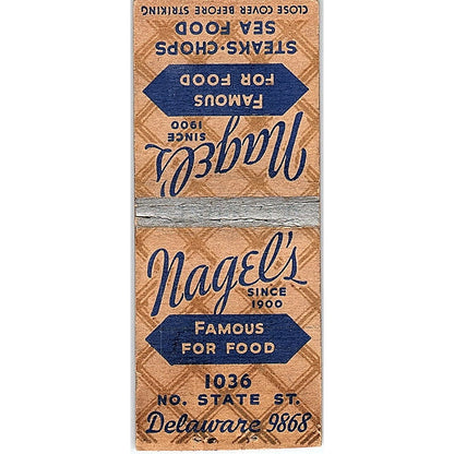 Nagel's Restaurant 1036 No. State St Chicago Vintage Matchbook Cover SC7-Y10