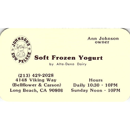 Ann Johnson Soft Frozen Yogurt Long Beach Vintage Business Card SD9-B11