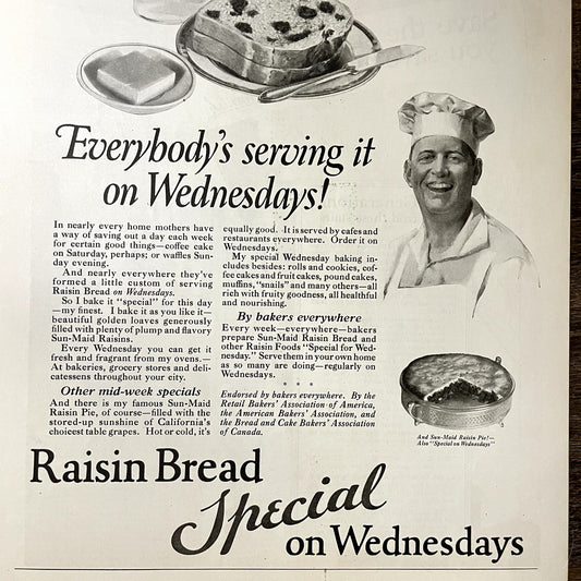 Sun-Maid Raisins - Raisin Bread Special Vintage Magazine Ad 10x14 V11