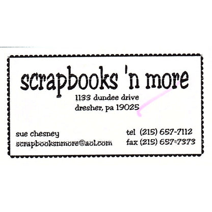 Scrapbooks n' More Sue Chesney Dresher PA Vintage Business Card SC9-B11