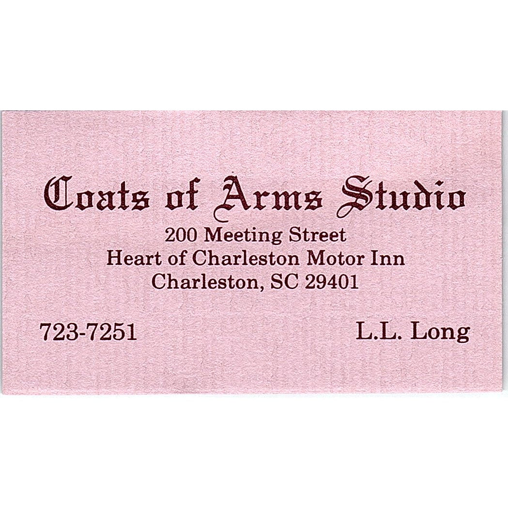 L.L. Long Coats of Arms Studio Charleston SC Vintage Business Card SE3-B12