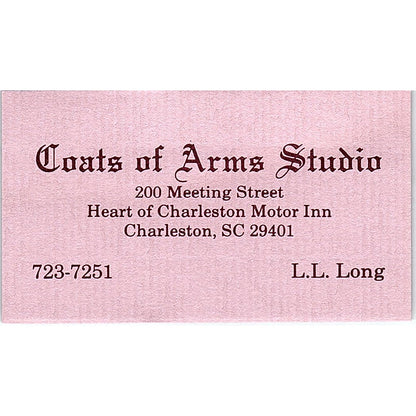 L.L. Long Coats of Arms Studio Charleston SC Vintage Business Card SE3-B12