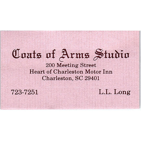 L.L. Long Coats of Arms Studio Charleston SC Vintage Business Card SE3-B12