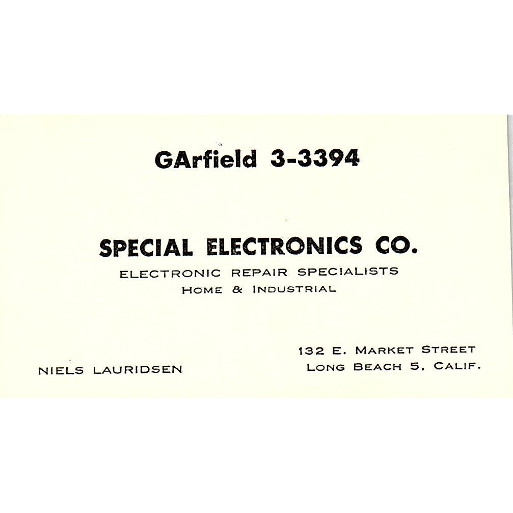 Special Electronics Co Neils Lauridsen Long Beach CA Business Card SF3-B7