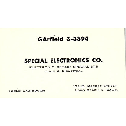 Special Electronics Co Neils Lauridsen Long Beach CA Business Card SF3-B7
