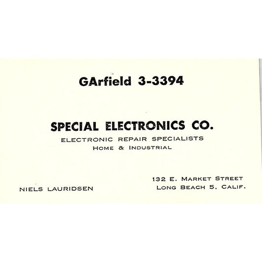 Special Electronics Co Neils Lauridsen Long Beach CA Business Card SF3-B7